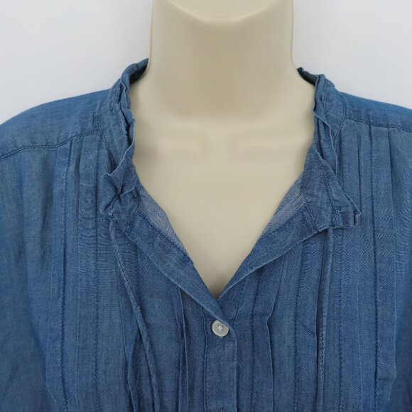LOFT Ann Taylor Women Extra Large Softened Shirt Blue Chambray Flowy Top Blouse - Picture 3 of 11